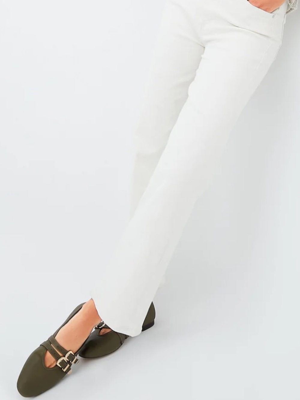 Olive Leather Buckle Nina Flats - Picture 2 of 6